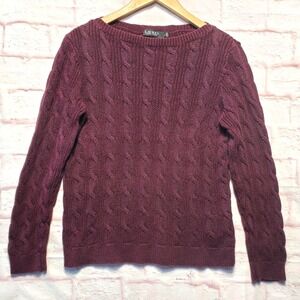 Lauren‎ Ralph Lauren Sweater Womens L Purple Cable Knit Shimmer Metallic Elegant